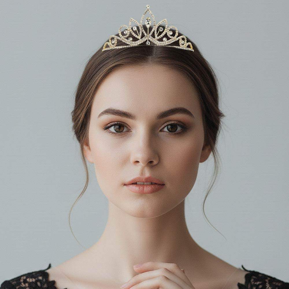 Marquise Stone Cluster Centered Rhinestone Pave Princess Tiara - Madeline Love - Flyclothing LLC