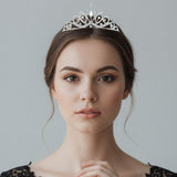Marquise Stone Cluster Centered Rhinestone Pave Princess Tiara - Madeline Love - Flyclothing LLC