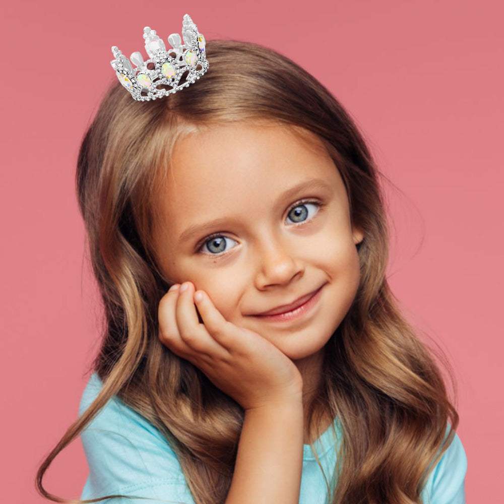 Crystal Oval Accented Rhinestone Pave Mini Crown Tiara - Madeline Love - Flyclothing LLC