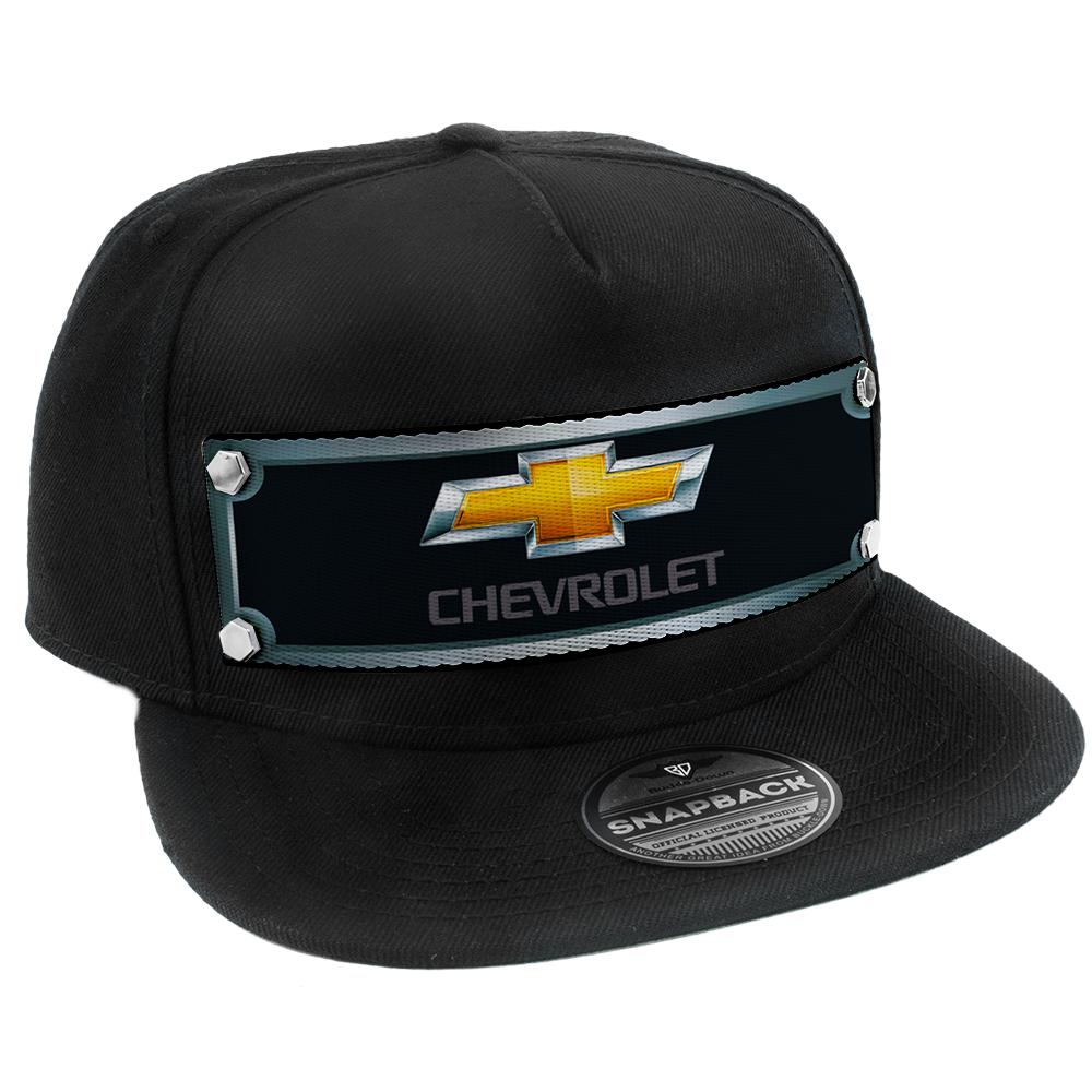 Embellishment Trucker Hat BLACK - Full Color Strap - CHEVROLET Gold Bowtie Grays/Black/Gold - Buckle-Down - Flyclothing LLC