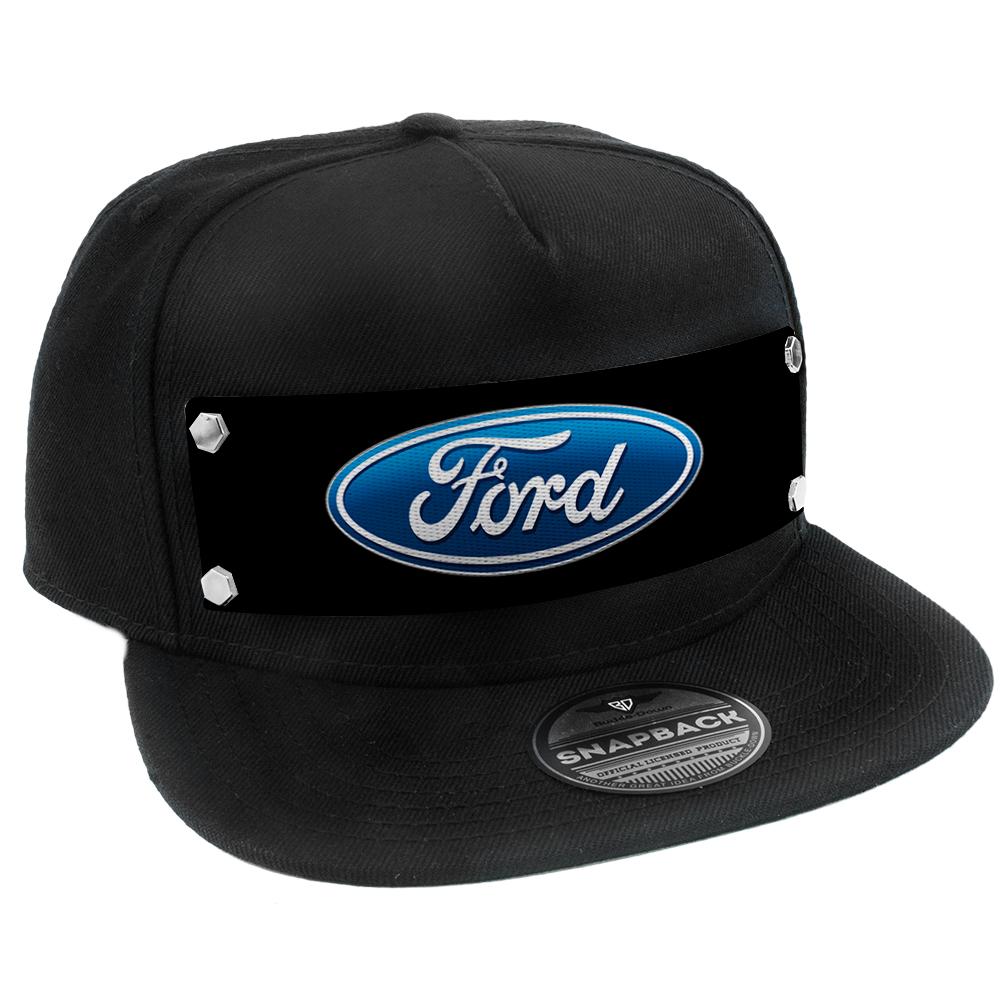 Embellishment Trucker Hat BLACK - Full Color Strap - Ford Oval Logo Black/Blue - Buckle-Down - Flyclothing LLC