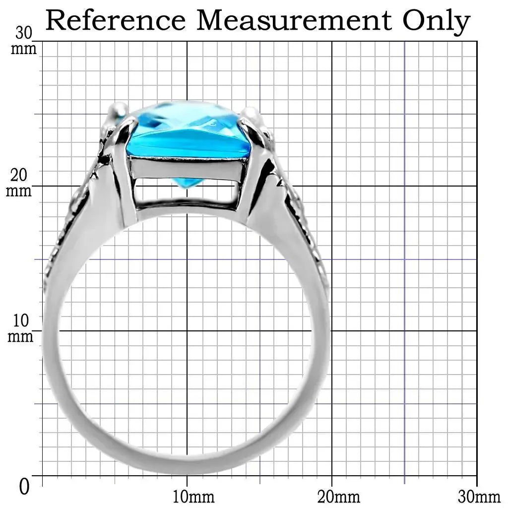 TK021 - High polished (no plating) Stainless Steel Ring with Synthetic Synthetic Glass in Sea Blue - Alamode - Flyclothing LLC