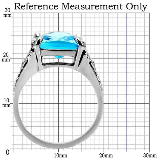 TK021 - High polished (no plating) Stainless Steel Ring with Synthetic Synthetic Glass in Sea Blue - Alamode - Flyclothing LLC