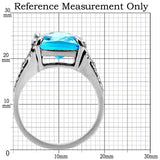 TK021 - High polished (no plating) Stainless Steel Ring with Synthetic Synthetic Glass in Sea Blue