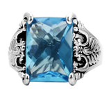 TK021 - High polished (no plating) Stainless Steel Ring with Synthetic Synthetic Glass in Sea Blue - Alamode