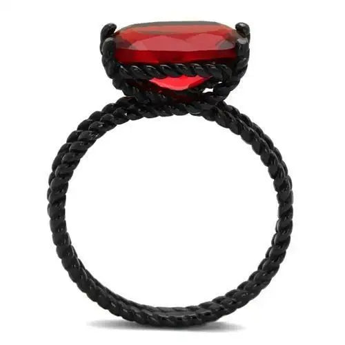 TK030J - IP Black(Ion Plating) Stainless Steel Ring with Synthetic Synthetic Glass in Siam - Alamode - Flyclothing LLC