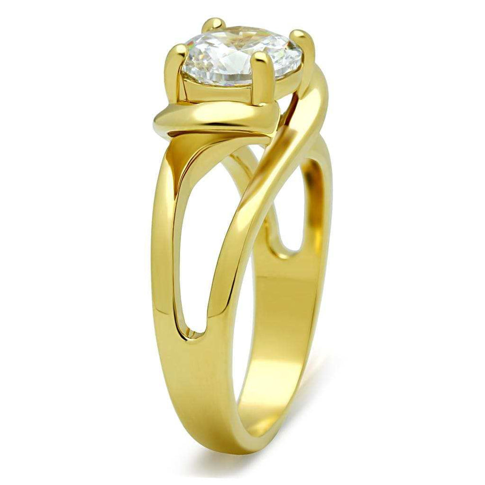 TK066G - IP Gold(Ion Plating) Stainless Steel Ring with AAA Grade CZ in Clear - Alamode - Flyclothing LLC