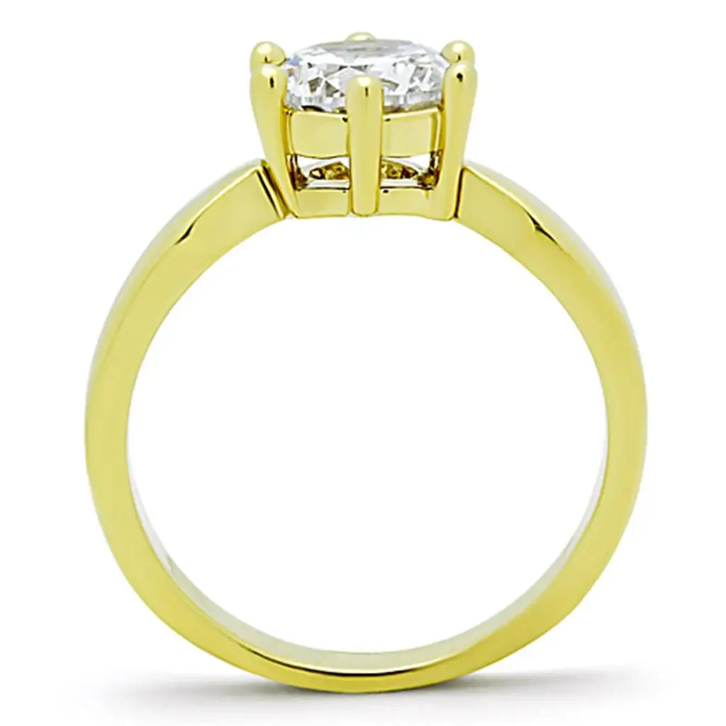 TK071G - IP Gold(Ion Plating) Stainless Steel Ring with AAA Grade CZ in Clear - Alamode - Flyclothing LLC