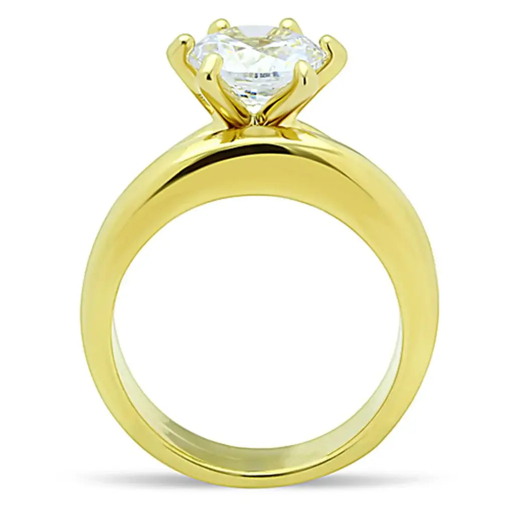 TK097G - IP Gold(Ion Plating) Stainless Steel Ring with AAA Grade CZ in Clear - Alamode - Flyclothing LLC