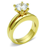 TK097G - IP Gold(Ion Plating) Stainless Steel Ring with AAA Grade CZ  in Clear - Alamode