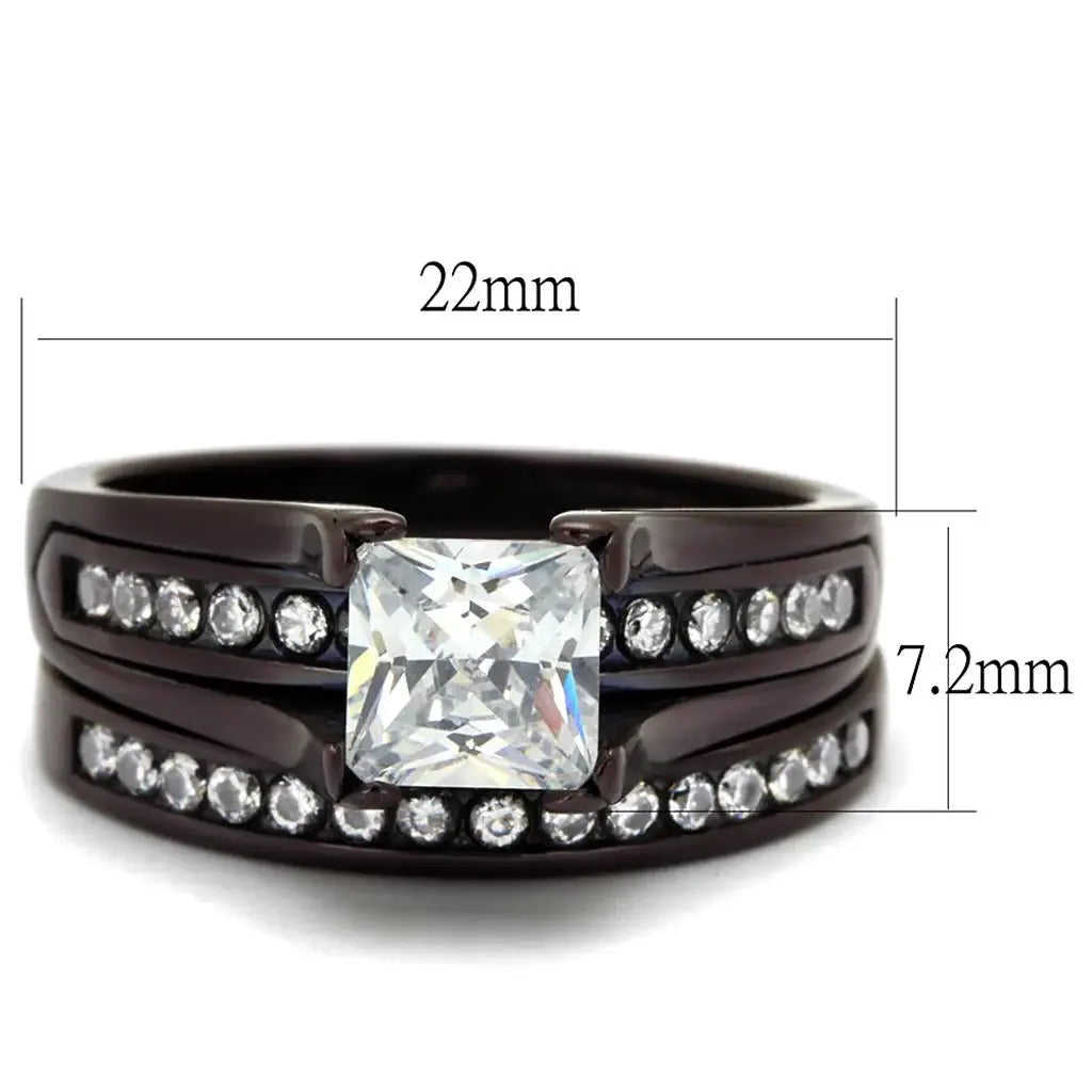 TK0W383DC - IP Dark Brown (IP coffee) Stainless Steel Ring with AAA Grade CZ in Clear - Alamode - Flyclothing LLC