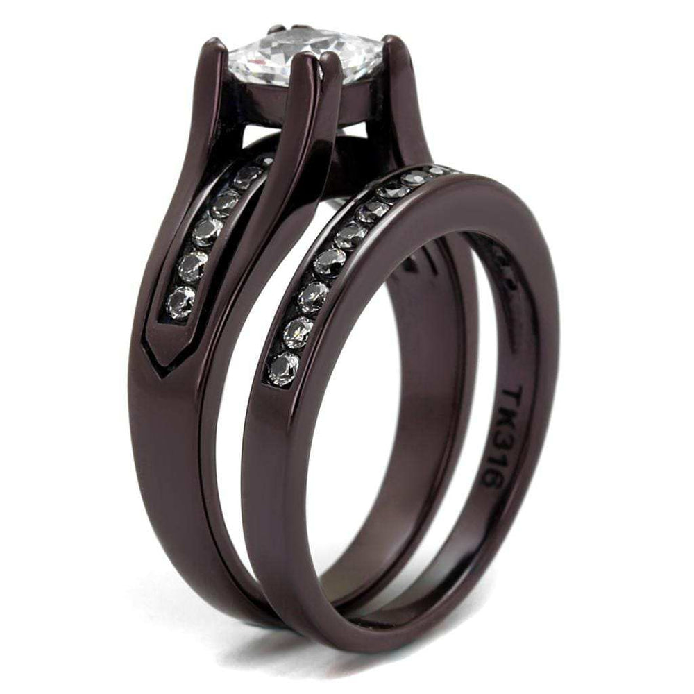 TK0W383DC - IP Dark Brown (IP coffee) Stainless Steel Ring with AAA Grade CZ in Clear - Alamode - Flyclothing LLC
