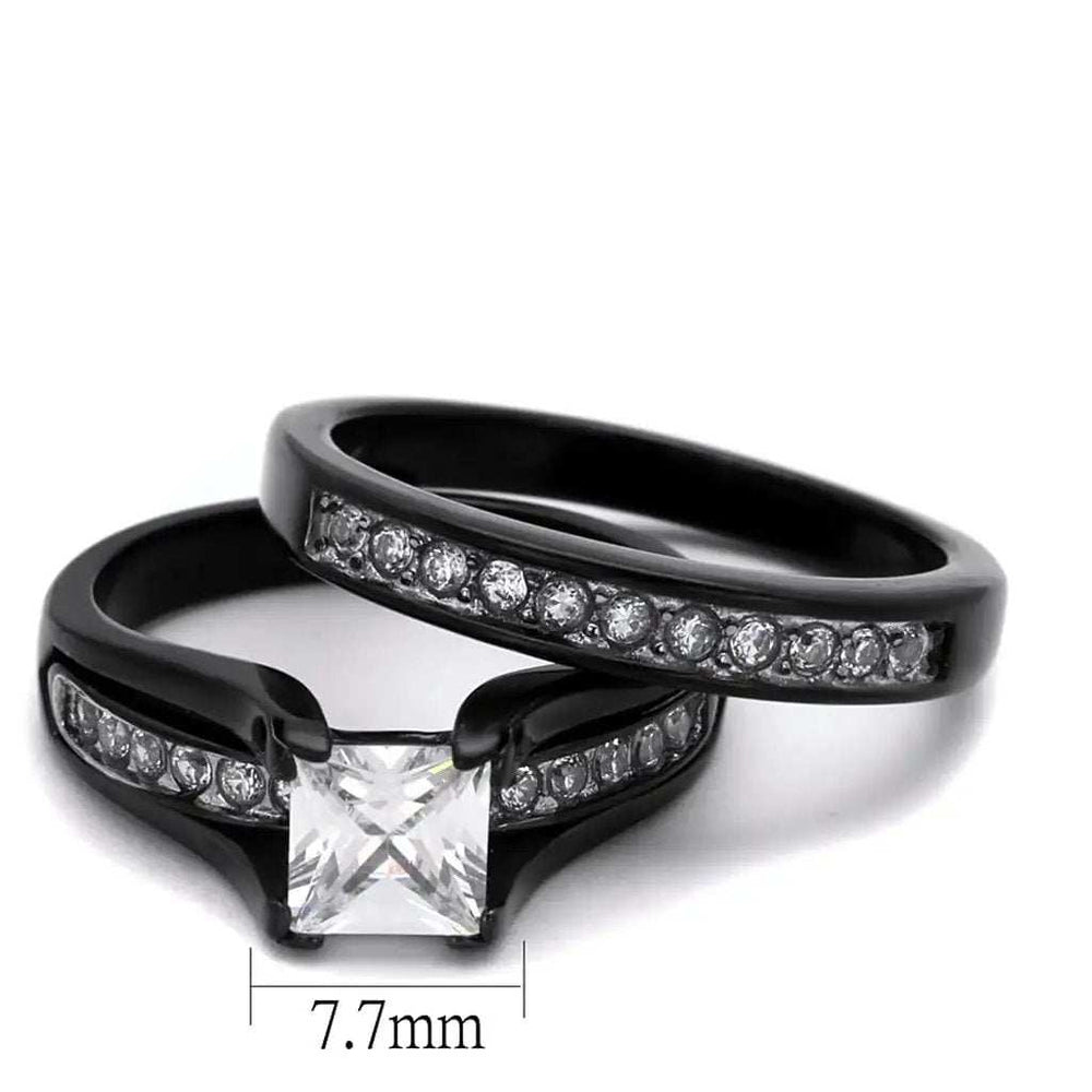 TK0W383J - Two-Tone IP Black Stainless Steel Ring with AAA Grade CZ in Clear - Alamode - Flyclothing LLC