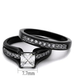 TK0W383J - Two-Tone IP Black Stainless Steel Ring with AAA Grade CZ  in Clear - Alamode