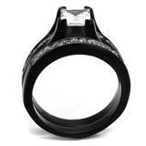 TK0W383J - Two-Tone IP Black Stainless Steel Ring with AAA Grade CZ  in Clear - Alamode