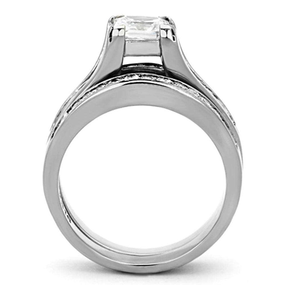 TK0W383 - High polished (no plating) Stainless Steel Ring with AAA Grade CZ in Clear - Alamode - Flyclothing LLC