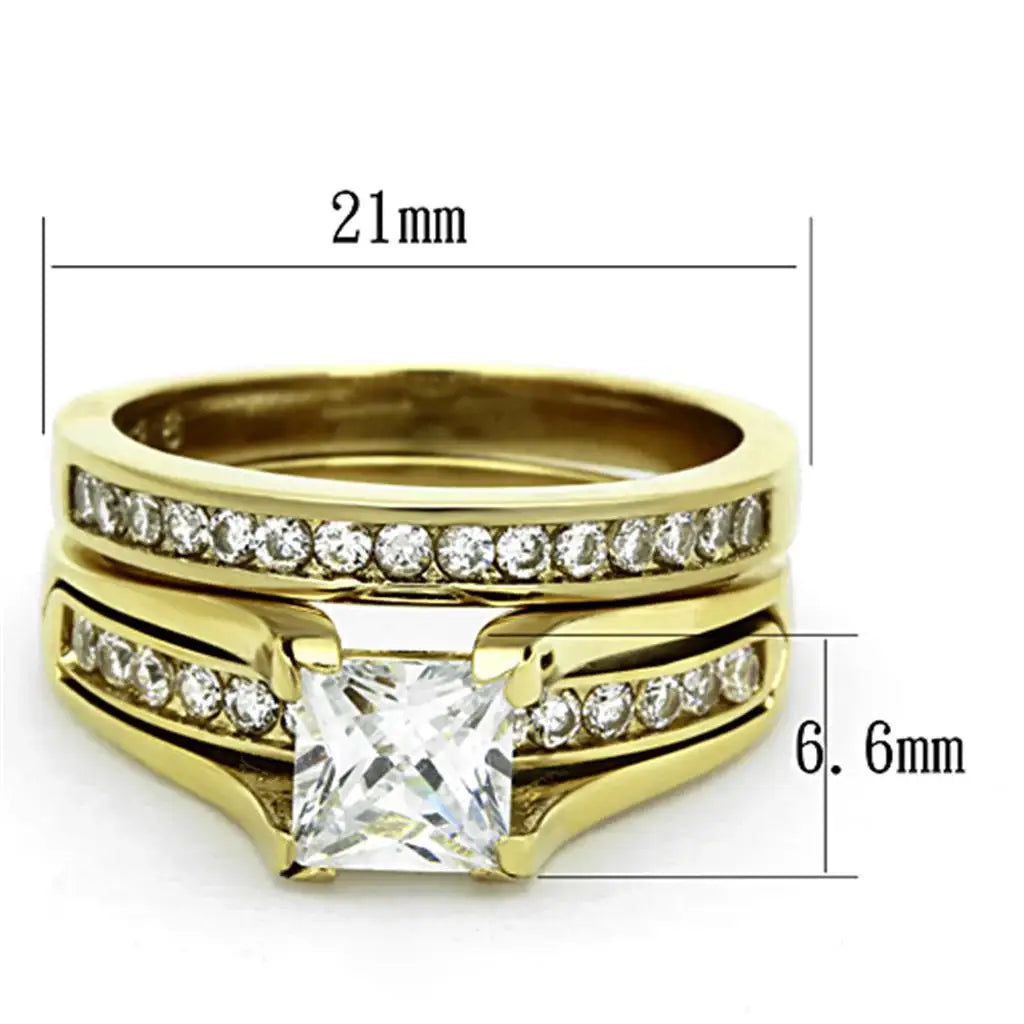 IP Gold(Ion Plating) Stainless Steel Ring with AAA Grade CZ in Clear - Alamode - Flyclothing LLC