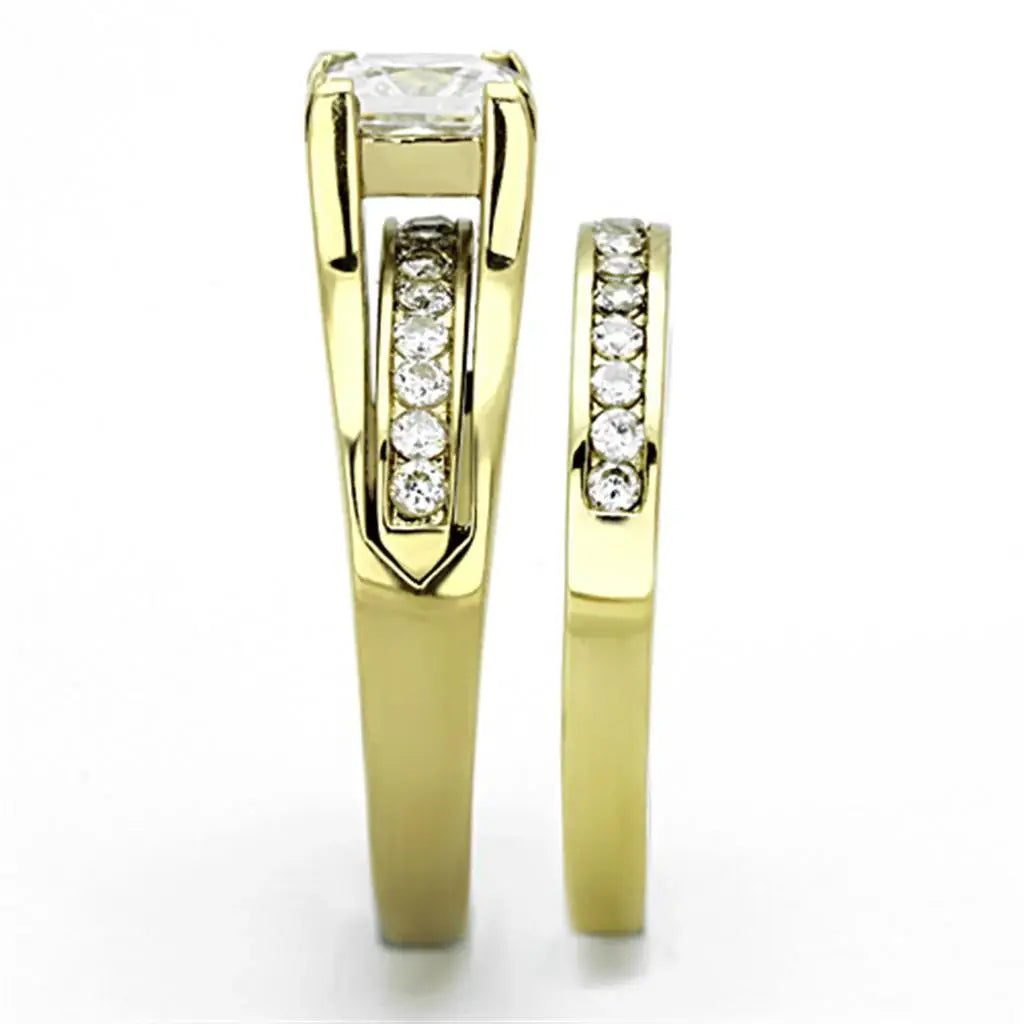IP Gold(Ion Plating) Stainless Steel Ring with AAA Grade CZ in Clear - Alamode - Flyclothing LLC