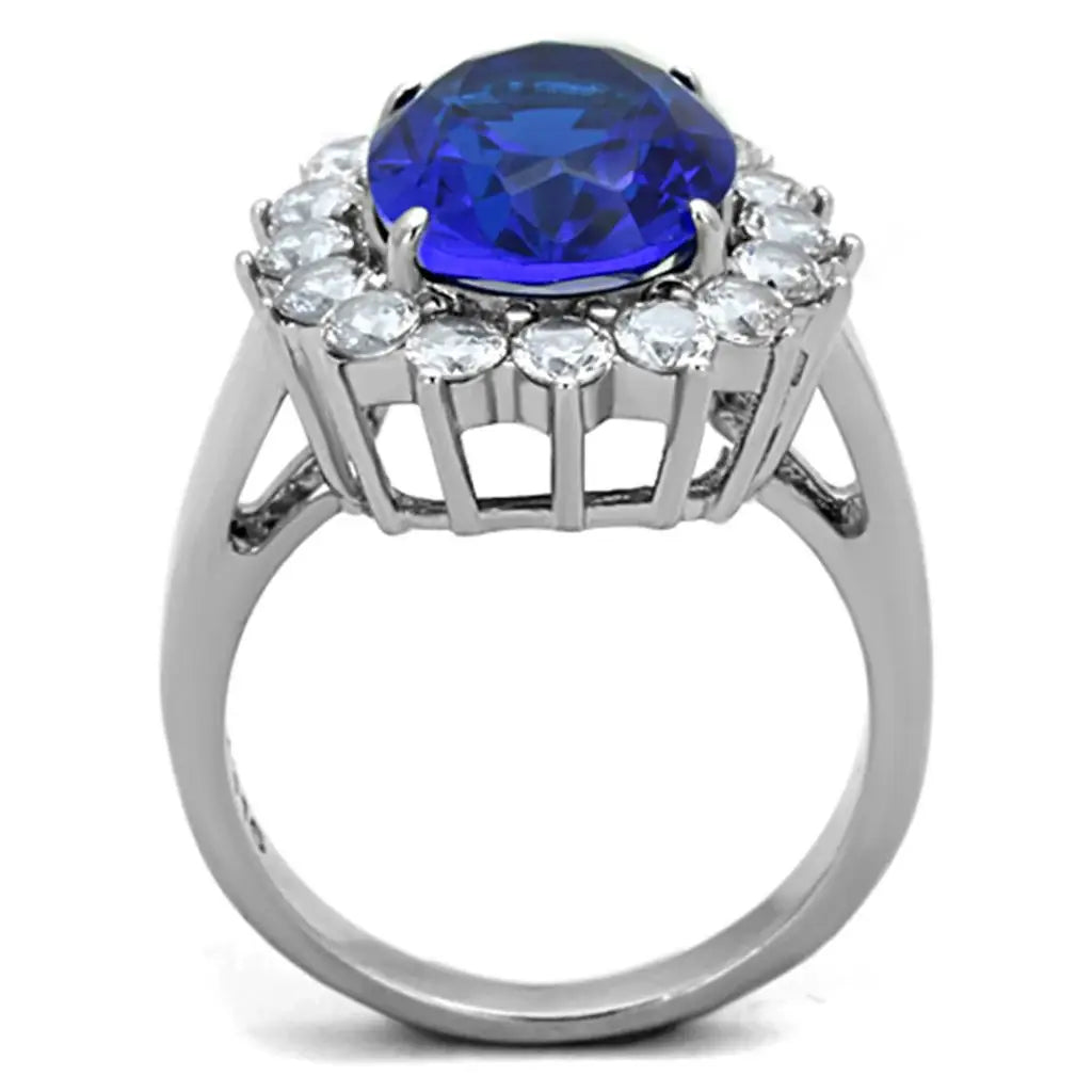 TK0W389 - High polished (no plating) Stainless Steel Ring with Synthetic Synthetic Glass in Montana - Alamode - Flyclothing LLC