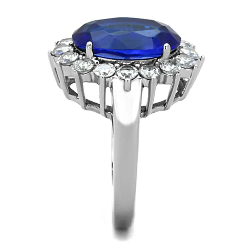 TK0W389 - High polished (no plating) Stainless Steel Ring with Synthetic Synthetic Glass in Montana - Alamode - Flyclothing LLC