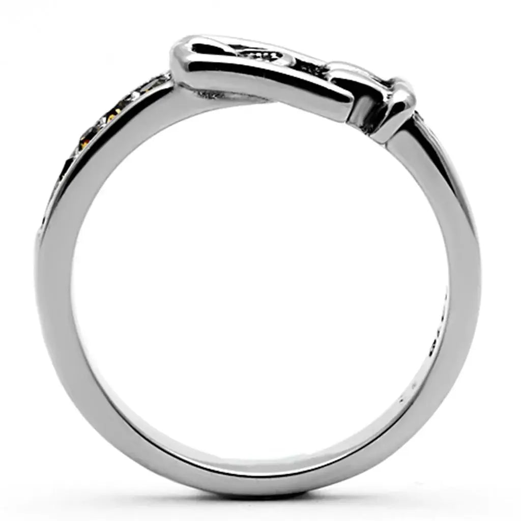 TK1079 - High polished (no plating) Stainless Steel Ring with Top Grade Crystal in Smoked Quartz - Alamode - Flyclothing LLC
