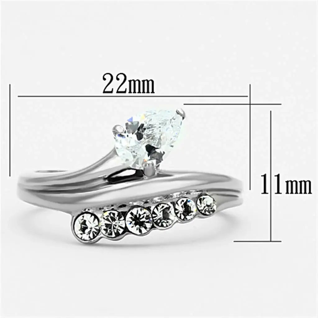 TK1080 - High polished (no plating) Stainless Steel Ring with AAA Grade CZ in Clear - Alamode - Flyclothing LLC