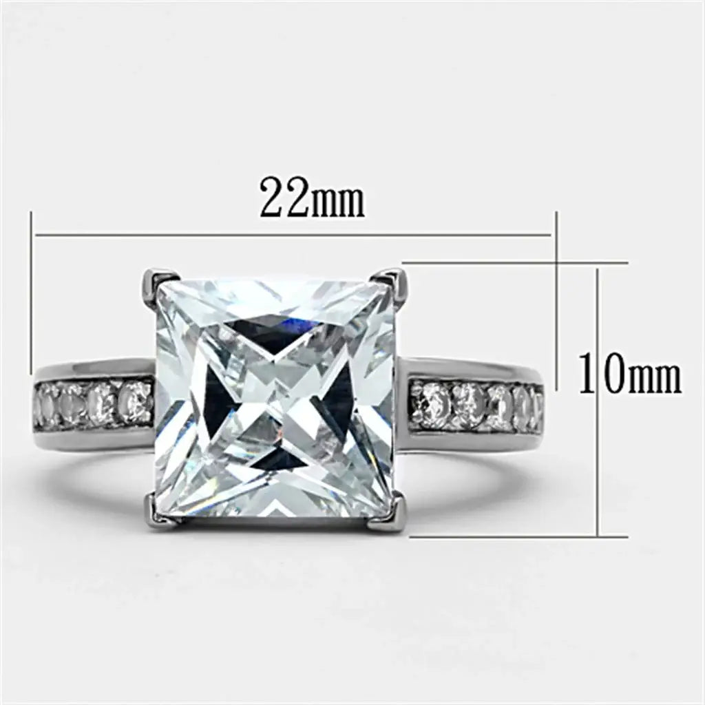 TK1081 - High polished (no plating) Stainless Steel Ring with AAA Grade CZ in Clear - Alamode - Flyclothing LLC