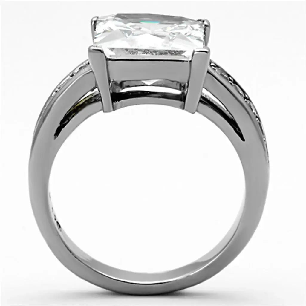 TK1081 - High polished (no plating) Stainless Steel Ring with AAA Grade CZ in Clear - Alamode - Flyclothing LLC