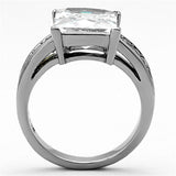 TK1081 - High polished (no plating) Stainless Steel Ring with AAA Grade CZ  in Clear - Alamode