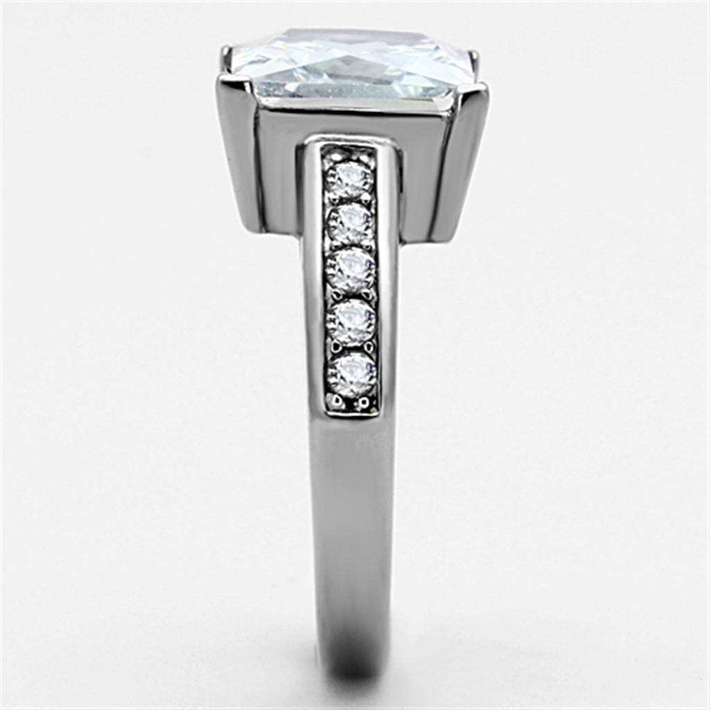 TK1081 - High polished (no plating) Stainless Steel Ring with AAA Grade CZ in Clear - Alamode - Flyclothing LLC
