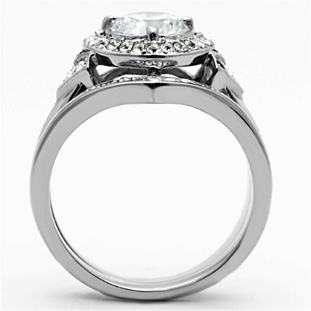 TK1087 - High polished (no plating) Stainless Steel Ring with AAA Grade CZ in Clear - Alamode - Flyclothing LLC
