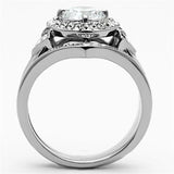 TK1087 - High polished (no plating) Stainless Steel Ring with AAA Grade CZ  in Clear - Alamode