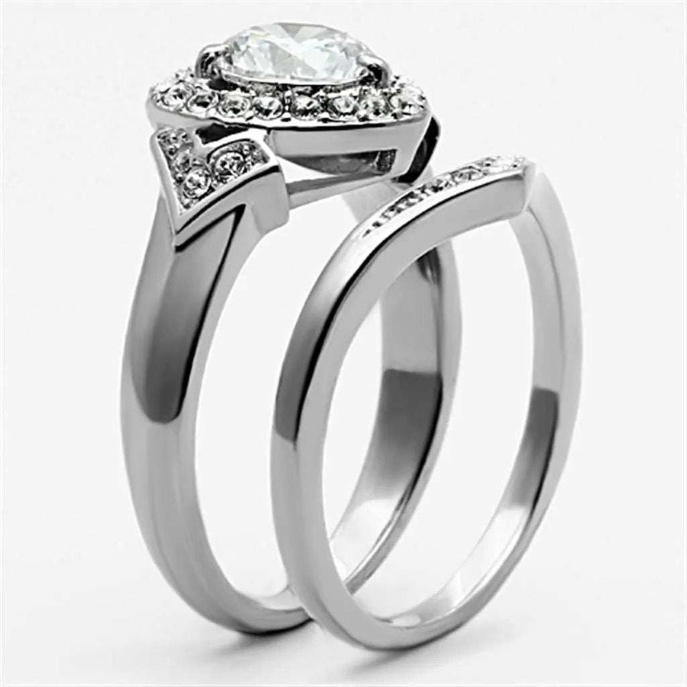 TK1087 - High polished (no plating) Stainless Steel Ring with AAA Grade CZ in Clear - Alamode - Flyclothing LLC
