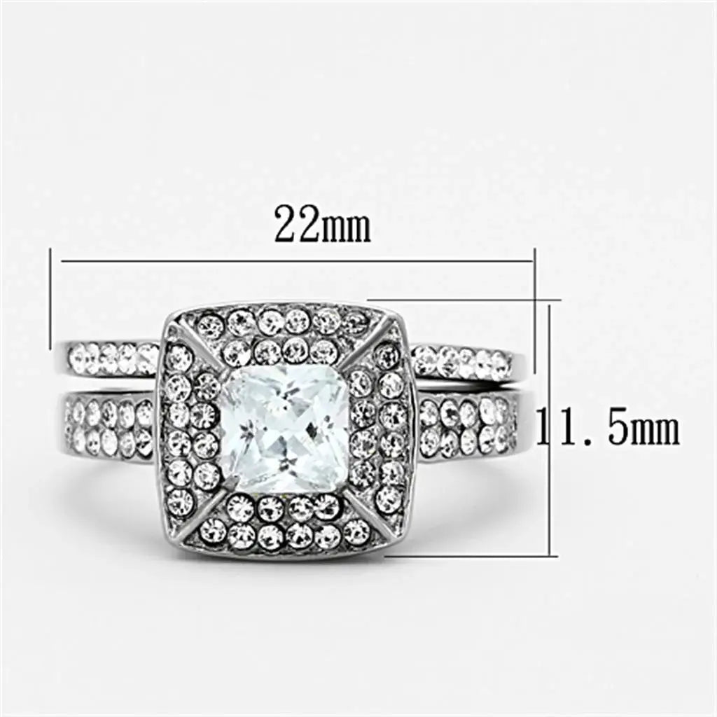 TK1088 - High polished (no plating) Stainless Steel Ring with AAA Grade CZ in Clear - Alamode - Flyclothing LLC