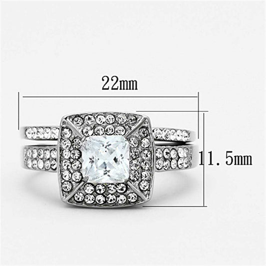 TK1088 - High polished (no plating) Stainless Steel Ring with AAA Grade CZ in Clear - Alamode - Flyclothing LLC