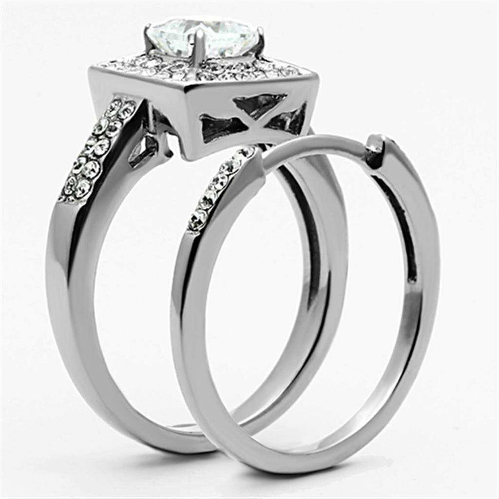 TK1088 - High polished (no plating) Stainless Steel Ring with AAA Grade CZ in Clear - Alamode - Flyclothing LLC