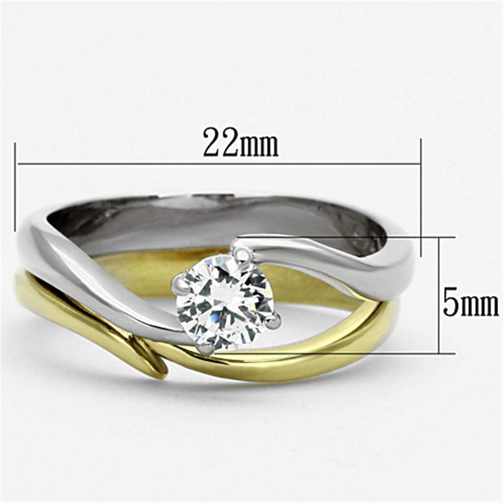 TK1092 - Two-Tone IP Gold (Ion Plating) Stainless Steel Ring with AAA Grade CZ in Clear - Alamode - Flyclothing LLC
