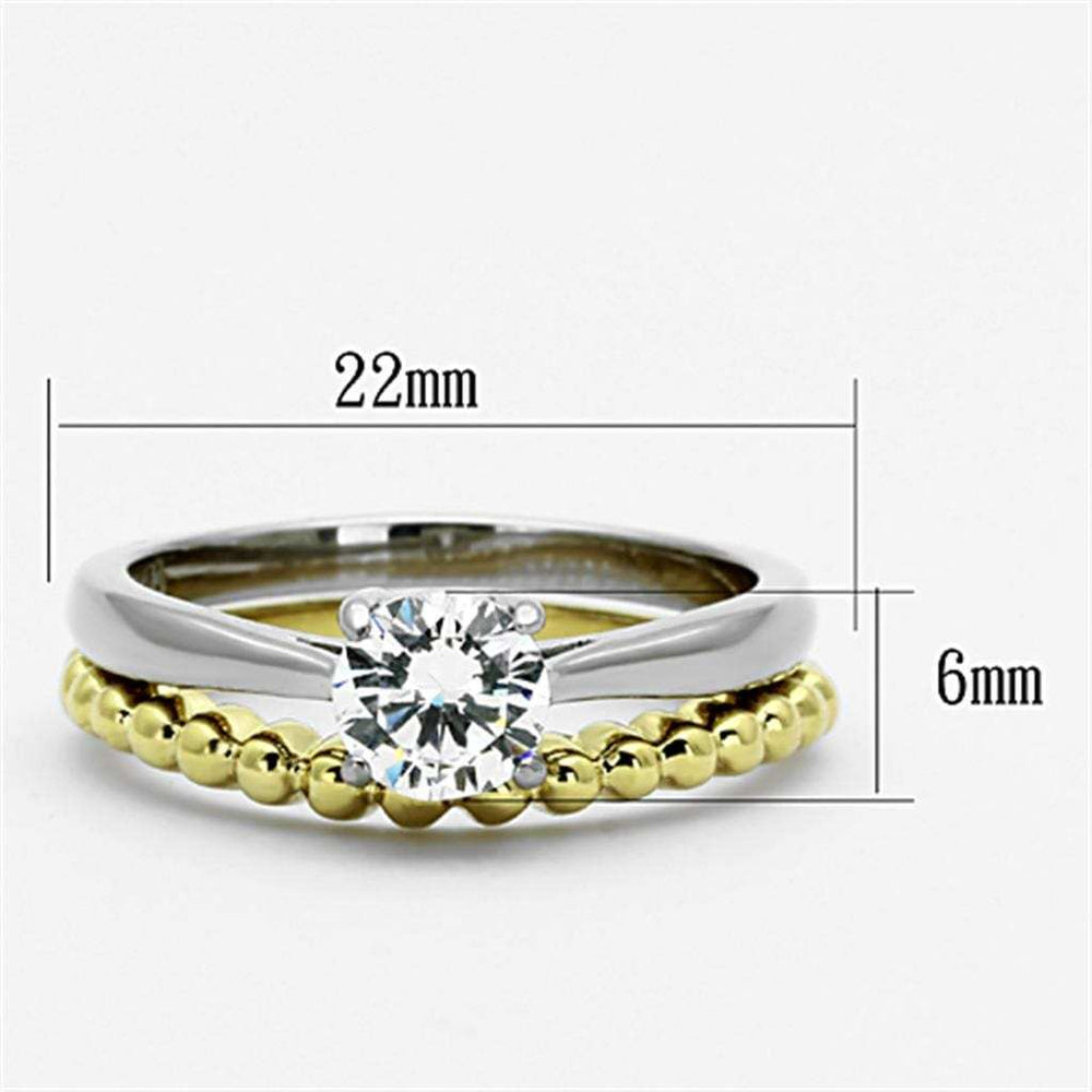TK1093 - Two-Tone IP Gold (Ion Plating) Stainless Steel Ring with AAA Grade CZ in Clear - Alamode - Flyclothing LLC