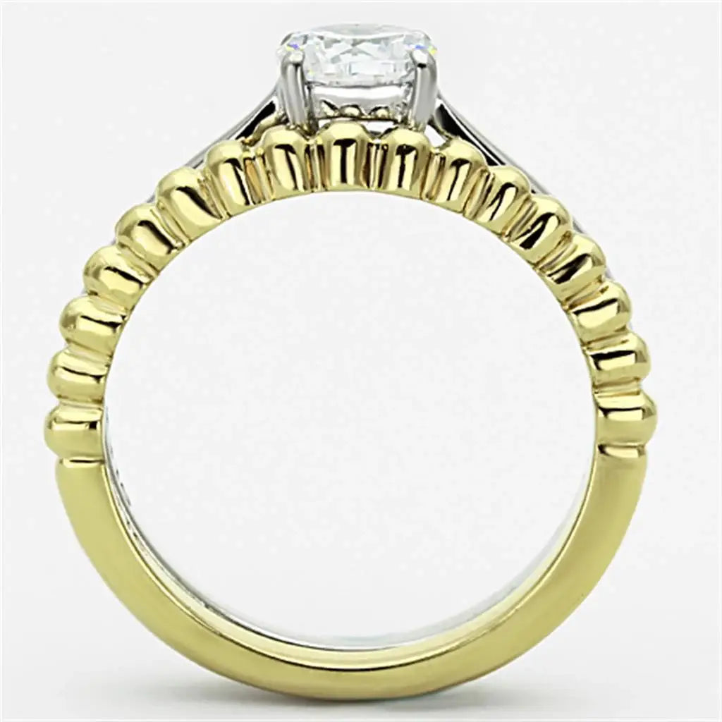 TK1093 - Two-Tone IP Gold (Ion Plating) Stainless Steel Ring with AAA Grade CZ in Clear - Alamode - Flyclothing LLC