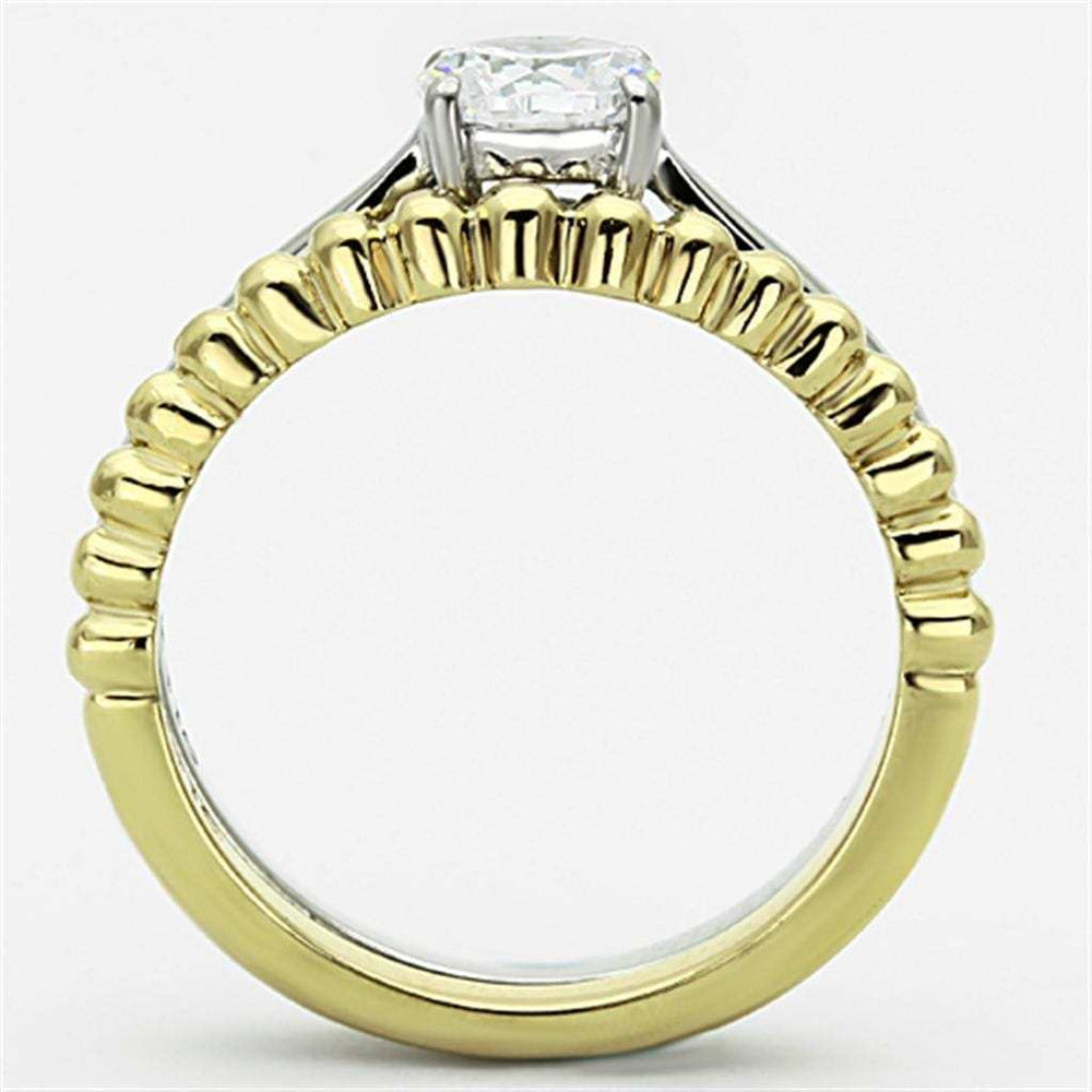 TK1093 - Two-Tone IP Gold (Ion Plating) Stainless Steel Ring with AAA Grade CZ in Clear - Alamode - Flyclothing LLC