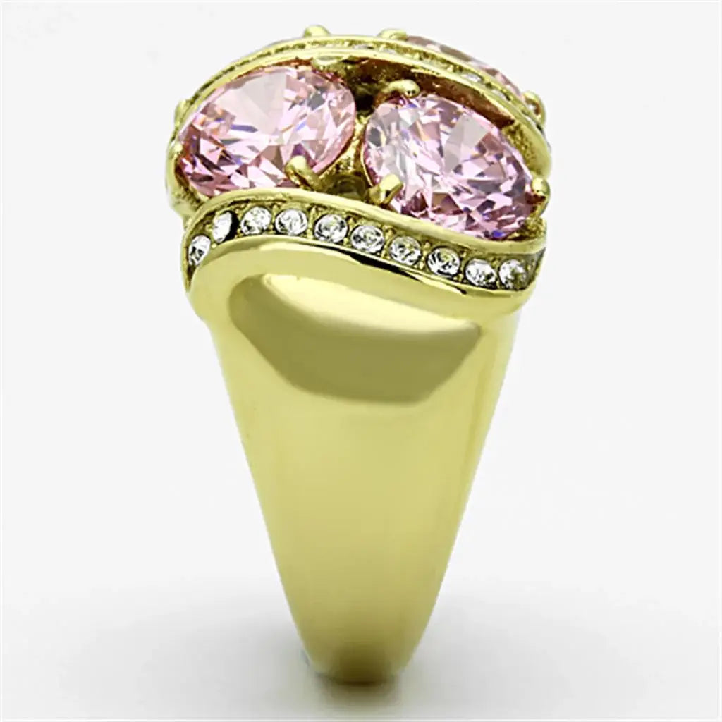 TK1099 - IP Gold(Ion Plating) Stainless Steel Ring with AAA Grade CZ in Rose - Alamode - Flyclothing LLC