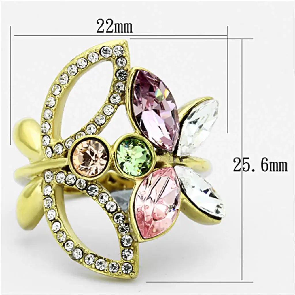 TK1100 - IP Gold(Ion Plating) Stainless Steel Ring with Top Grade Crystal in Multi Color - Alamode - Flyclothing LLC