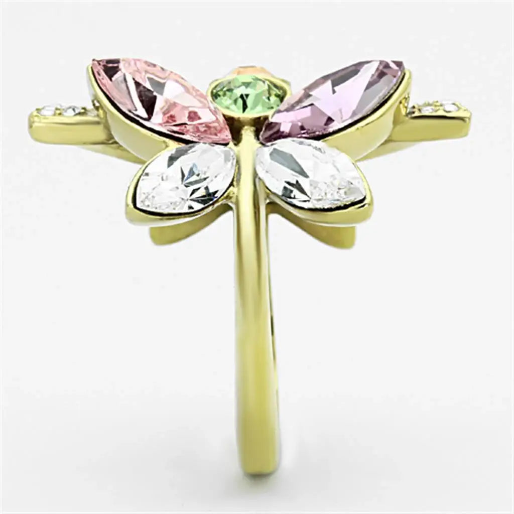 TK1100 - IP Gold(Ion Plating) Stainless Steel Ring with Top Grade Crystal in Multi Color - Alamode - Flyclothing LLC