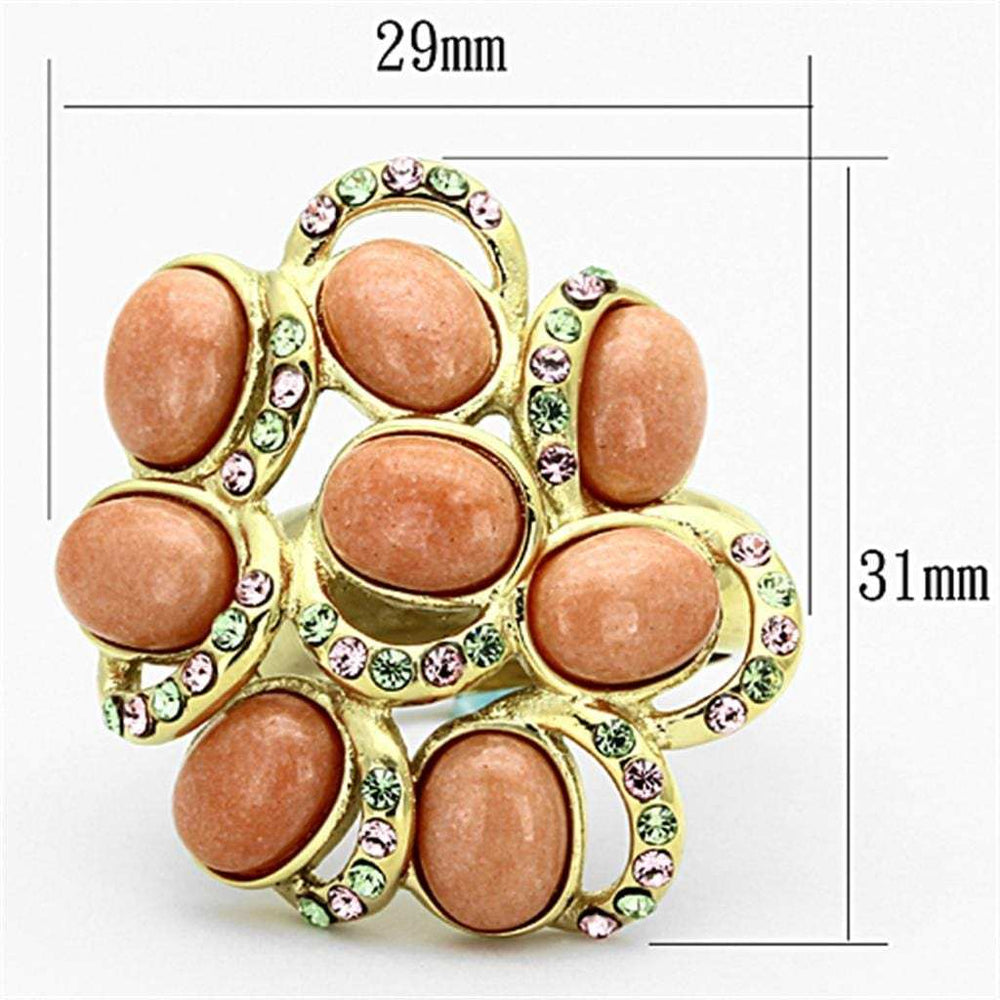 TK1102 - IP Gold(Ion Plating) Stainless Steel Ring with Synthetic Coral in Orange - Alamode - Flyclothing LLC