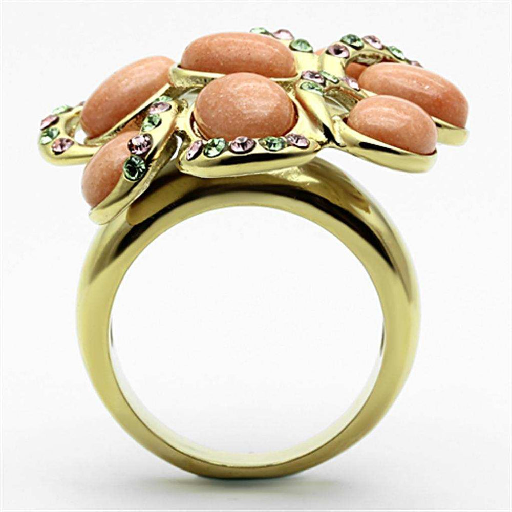 TK1102 - IP Gold(Ion Plating) Stainless Steel Ring with Synthetic Coral in Orange - Alamode - Flyclothing LLC