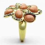 TK1102 - IP Gold(Ion Plating) Stainless Steel Ring with Synthetic Coral in Orange - Alamode - Flyclothing LLC