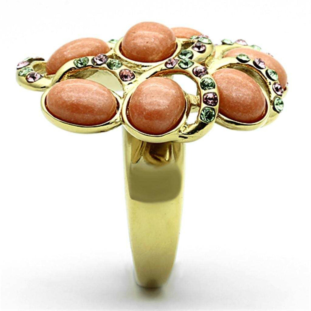 TK1102 - IP Gold(Ion Plating) Stainless Steel Ring with Synthetic Coral in Orange - Alamode - Flyclothing LLC