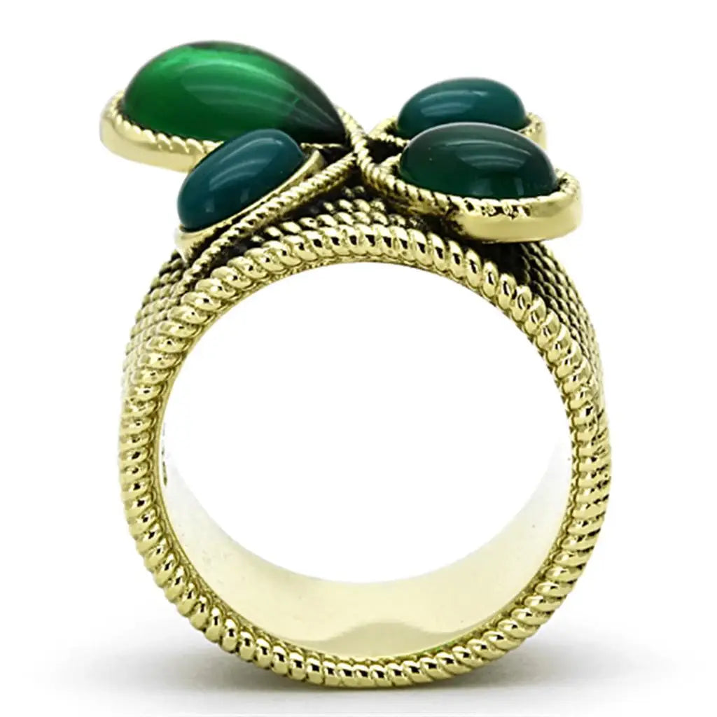 TK1104 - IP Gold(Ion Plating) Stainless Steel Ring with Synthetic Synthetic Glass in Emerald - Alamode - Flyclothing LLC