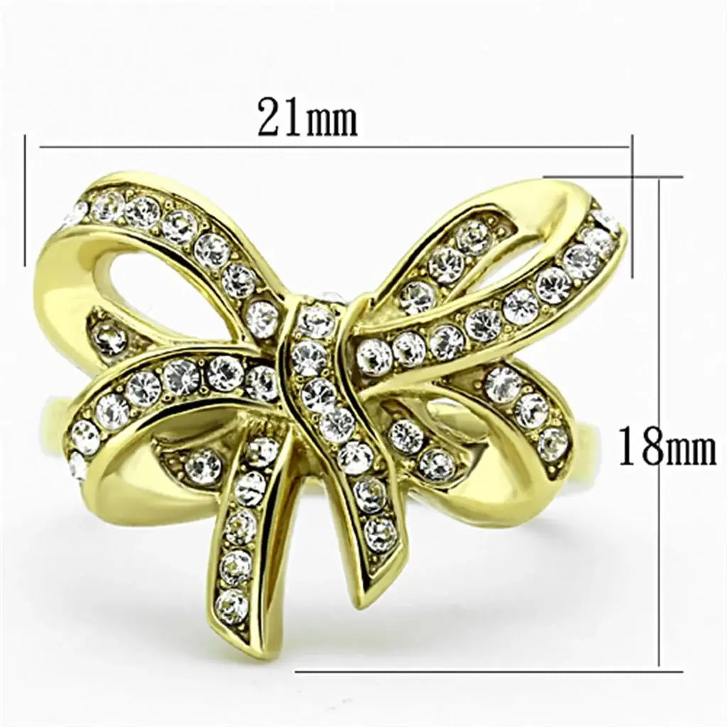 TK1108 - IP Gold(Ion Plating) Stainless Steel Ring with Top Grade Crystal in Clear - Alamode - Flyclothing LLC
