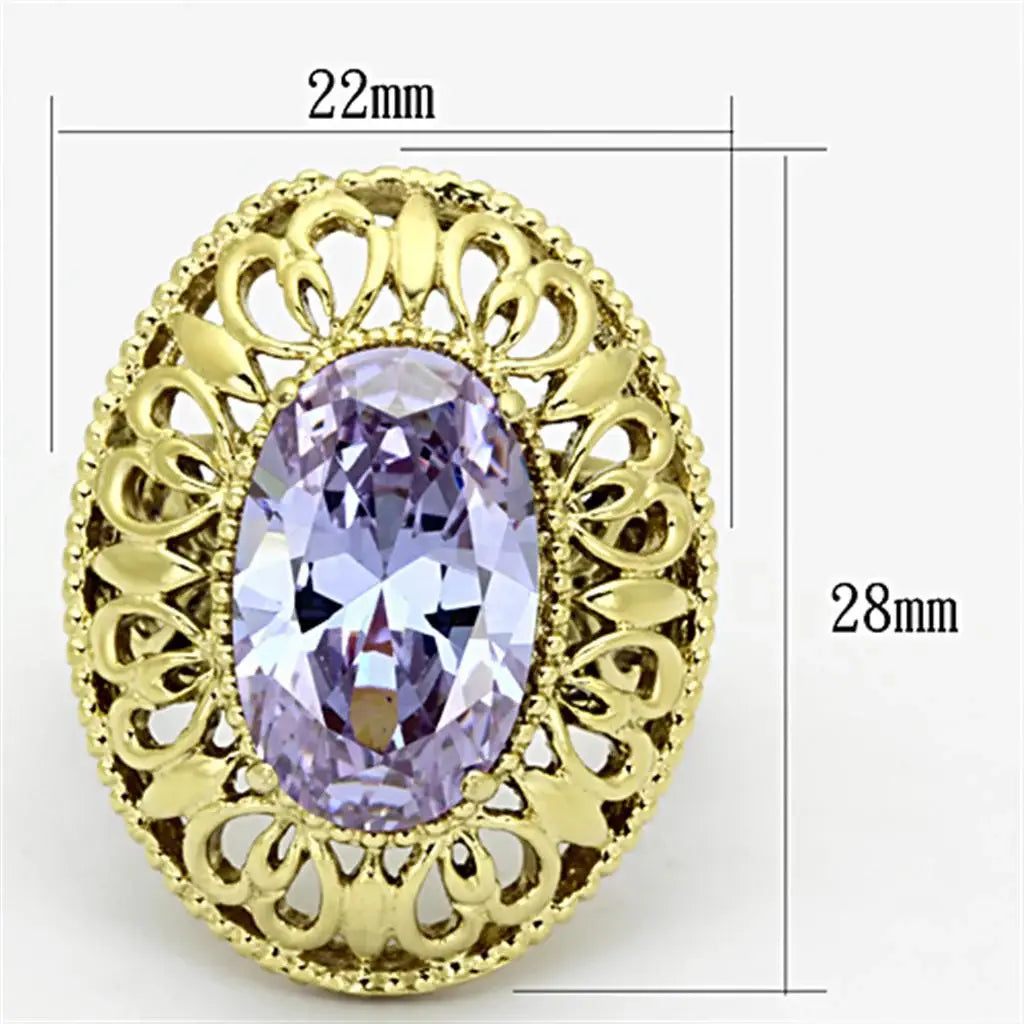 TK1110 - IP Gold(Ion Plating) Stainless Steel Ring with AAA Grade CZ in Light Amethyst - Alamode - Flyclothing LLC